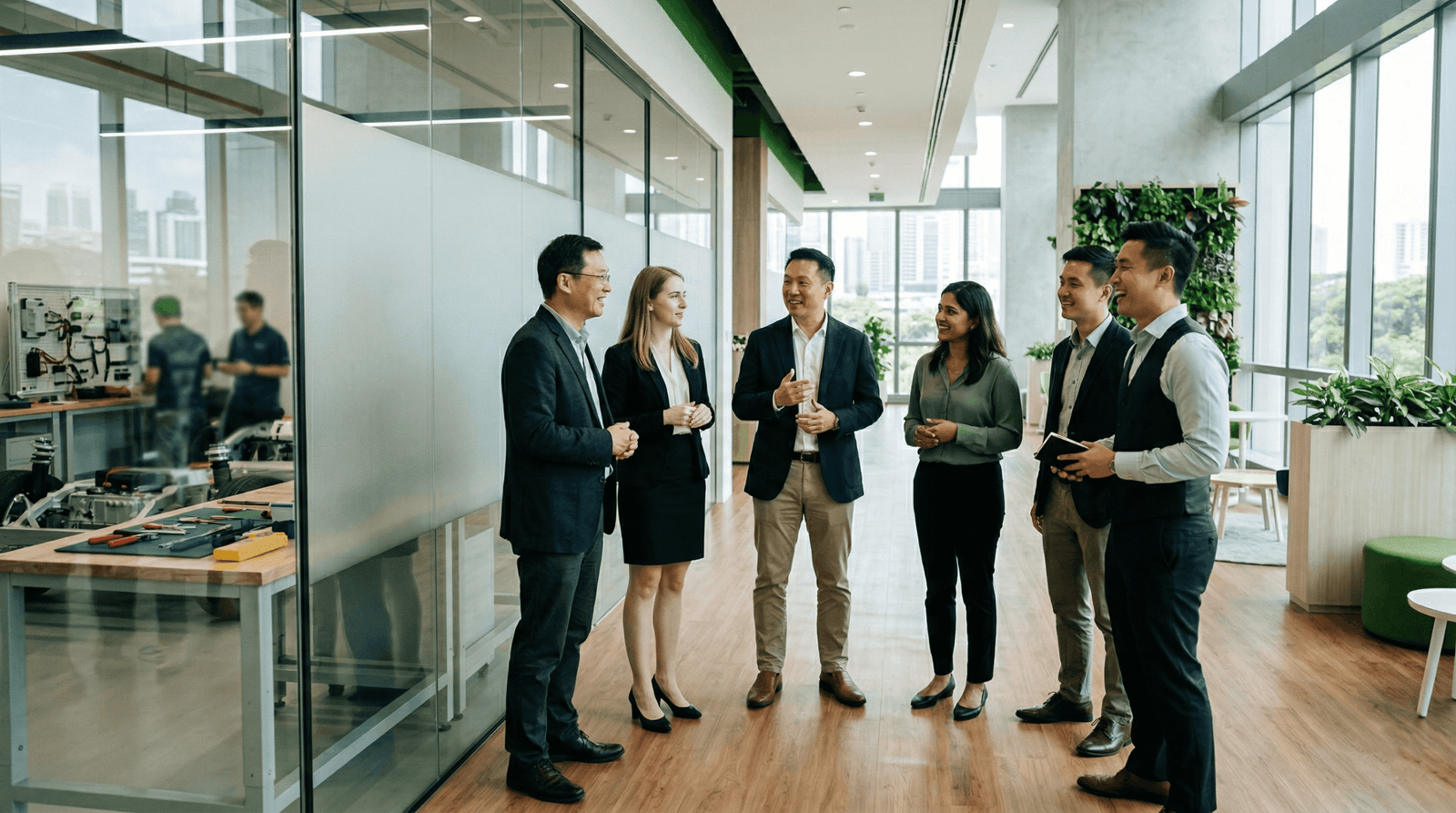 Green Motion Academy professionals in a modern mobility training environment