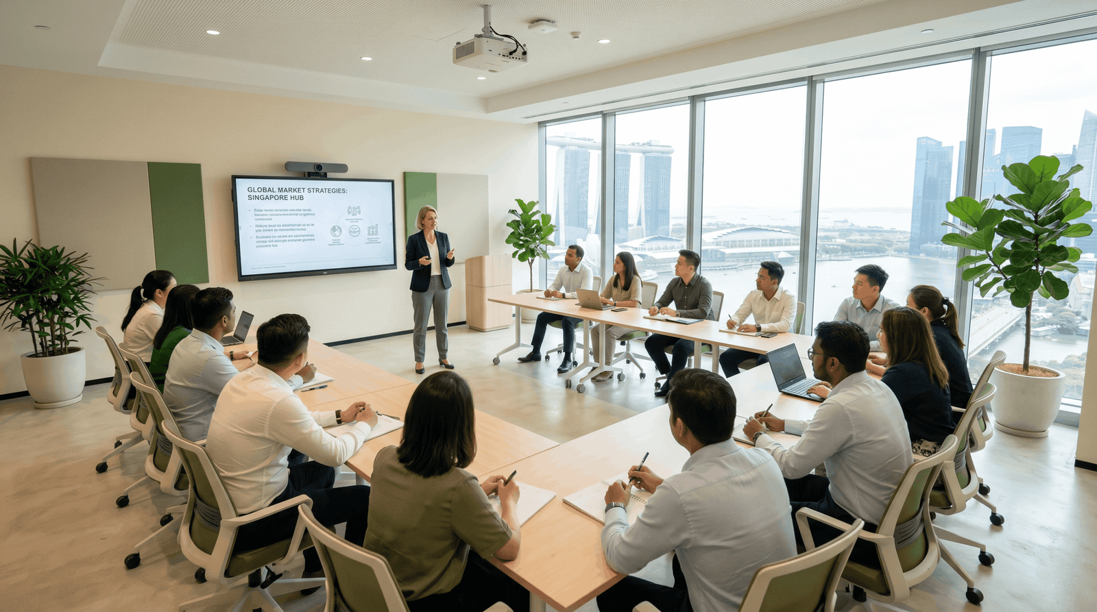Corporate training session with diverse professionals